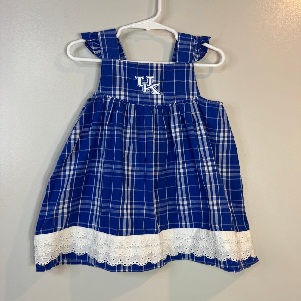 UK Wildcats Dress Girls 2T Blue Plaid‎ Lace Trim A Line Sara Lynn Togs